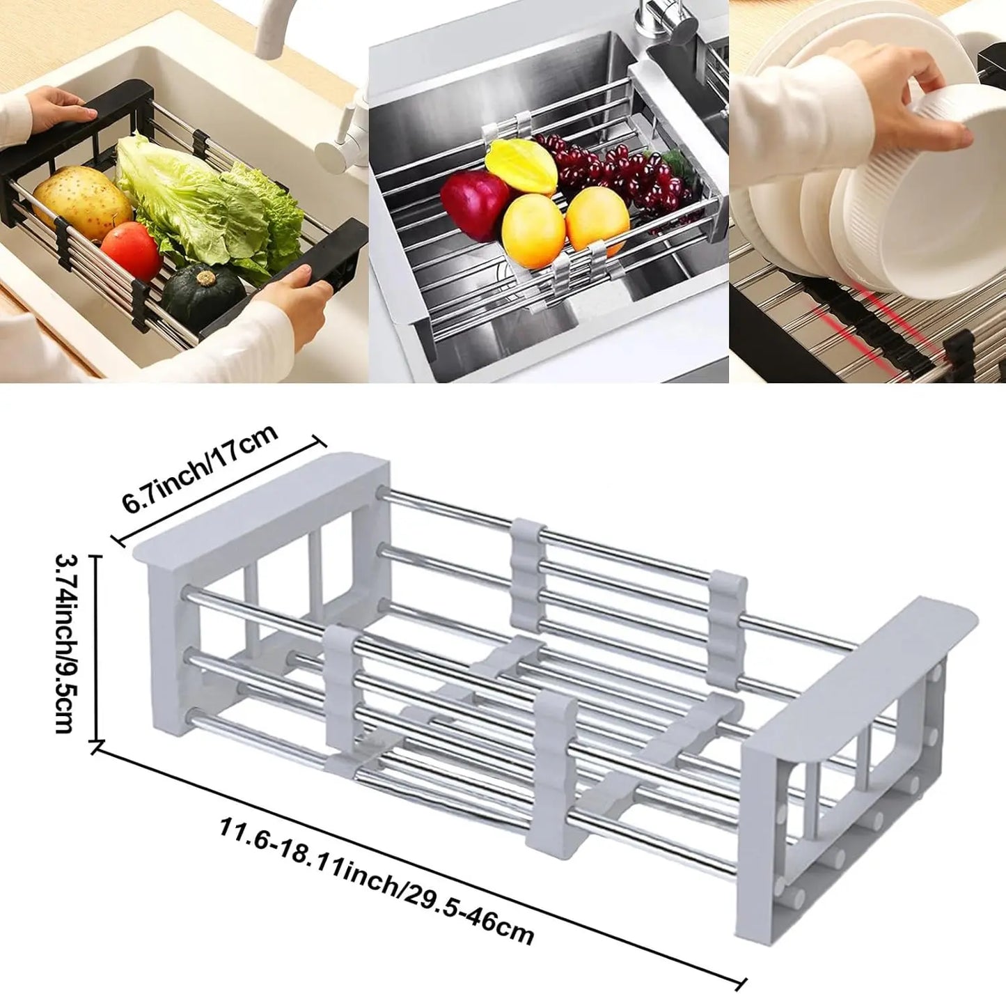 Adjustable Stainless Steel Kitchen Sink Drain Basket Telescopic Dish Drying Rack Fruit Vegetable Drainer Tray Storage Organizer by S And B Enterprise