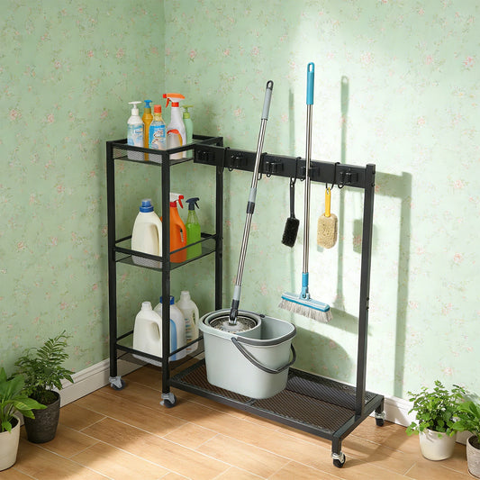 Iron Cleaning Tool Storage Cart On 6 Wheels With Hooks And Shelves by S And B Enterprise
