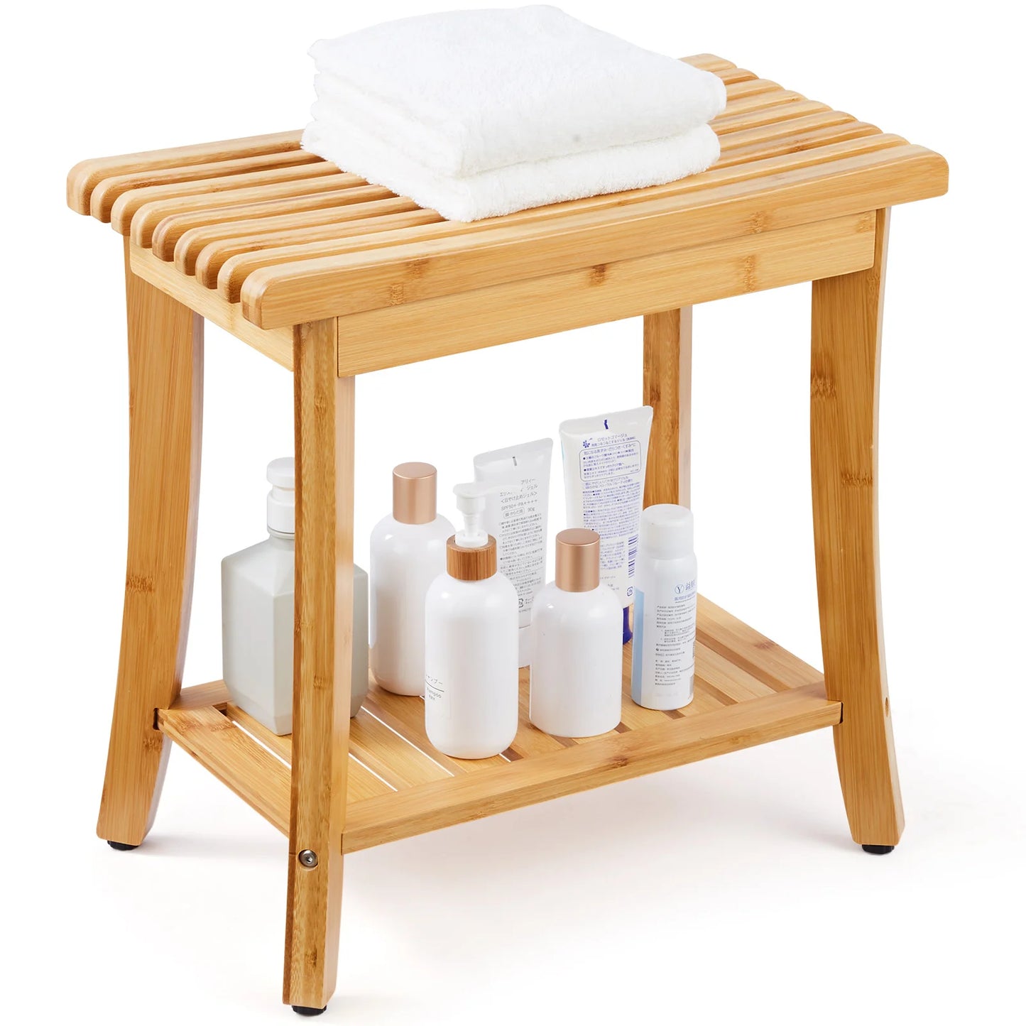 SucceBuy Bamboo Shower Bench 19.1x11.3x18.3 in Waterproof Shower Stool Chair with Storage Shelf 330lbs Load Capacity Spa Seat by S And B Enterprise