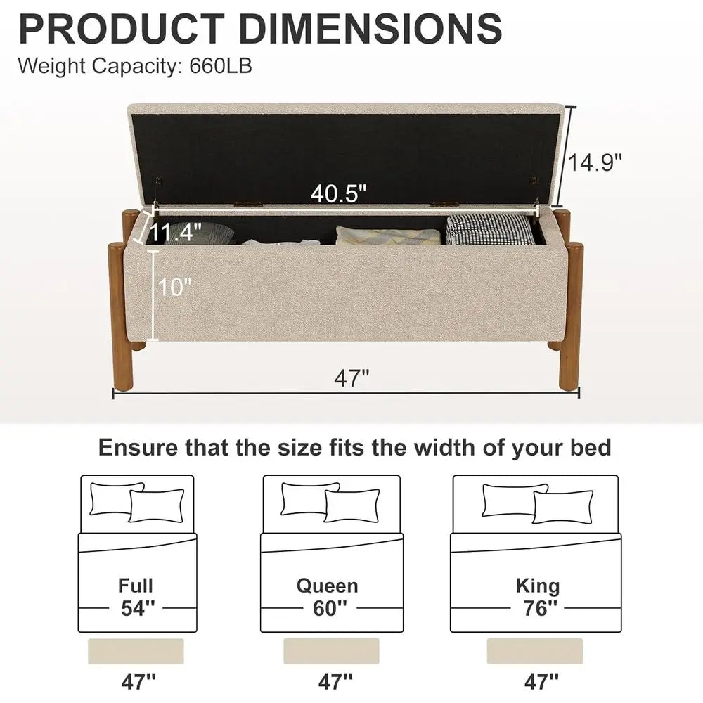 Boucle Upholstered Storage Ottoman Bench 660 Lb Capacity by S And B Enterprise