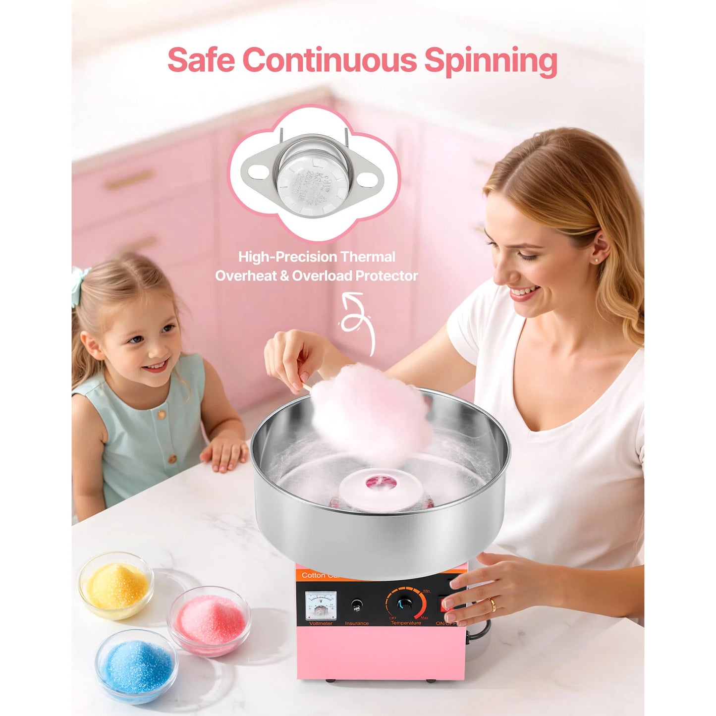 SucceBuy Commercial Cotton Candy Machine 1000W Electric Candy Floss Maker