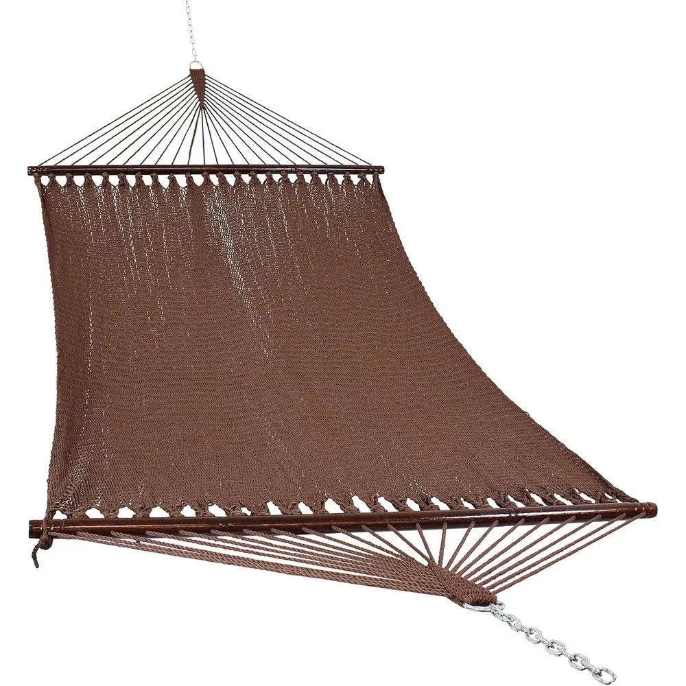 Heavy Duty Double Rope Hammock or Outside, 600 lb acity | Mocha, 75" x 55" Bed, Sot-Spun Polyester, Wood Spreader Bars, 2-Person by S And B Enterprise