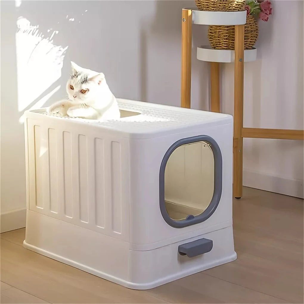 Leak-Proof Enclosed Cat Litter Box With Drawer Scoop Lid