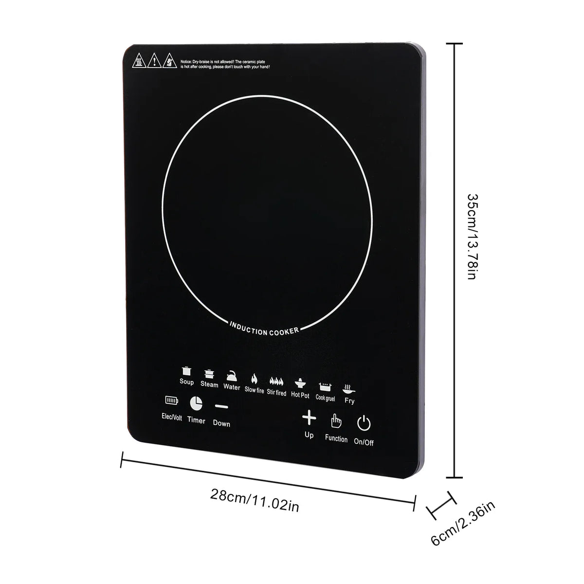Black glass induction cooktop by S And B Enterprise with circular heating zone and touch controls; portable stove