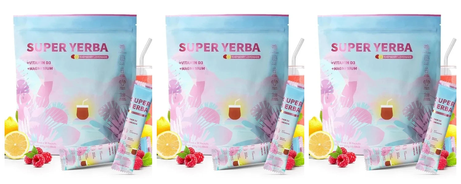 Yerba Instant Powder 30 Packets Contain Raspberry Lemonade Flavor Vitamin D3 Prebiotics Support Gut Clean and Provide Energy by S And B Enterprise