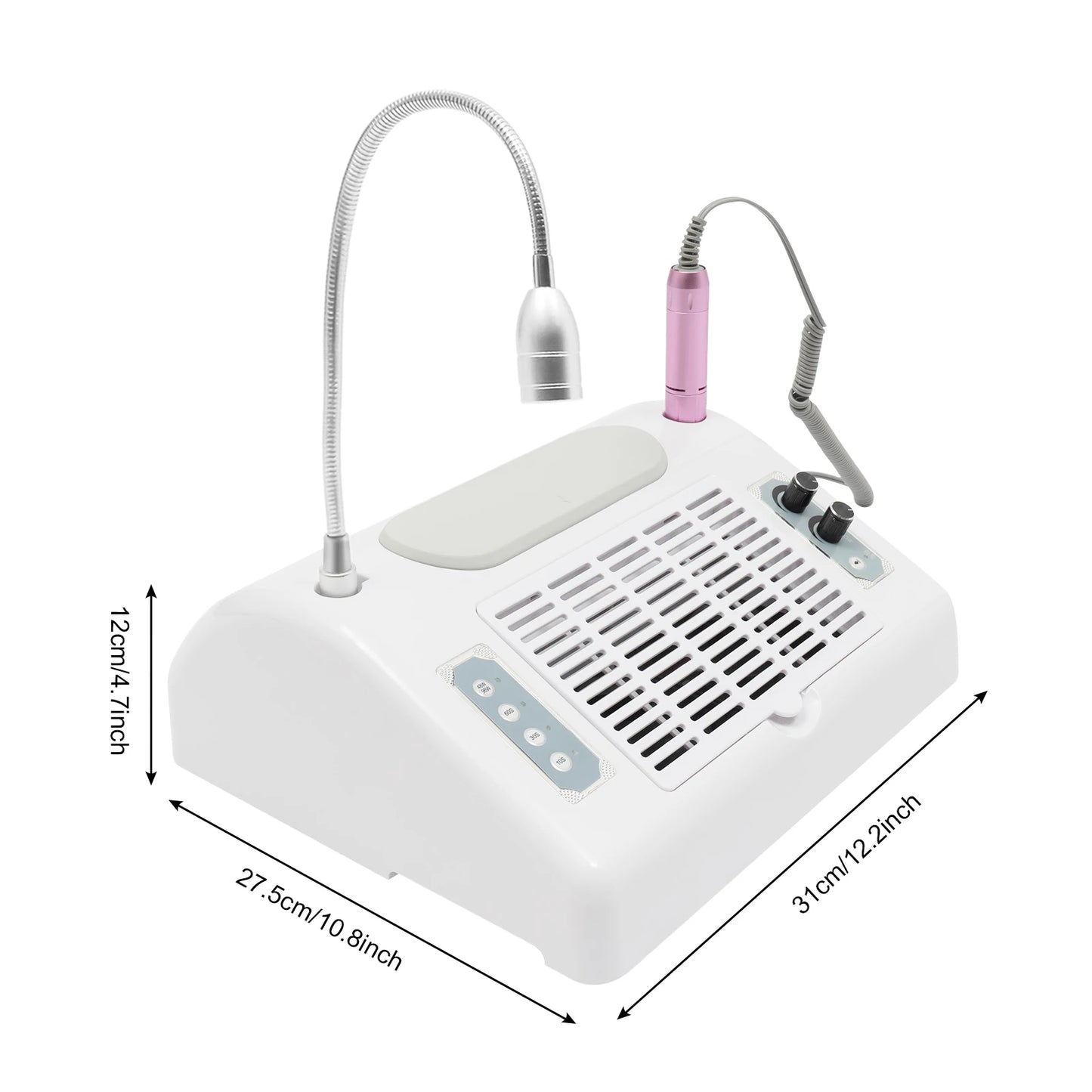 5-in-1 Professional Nail Drill Machine with Vacuum, LED Lamp, Dust Collector & Curing Light for Home Salon Manicure Pedicure