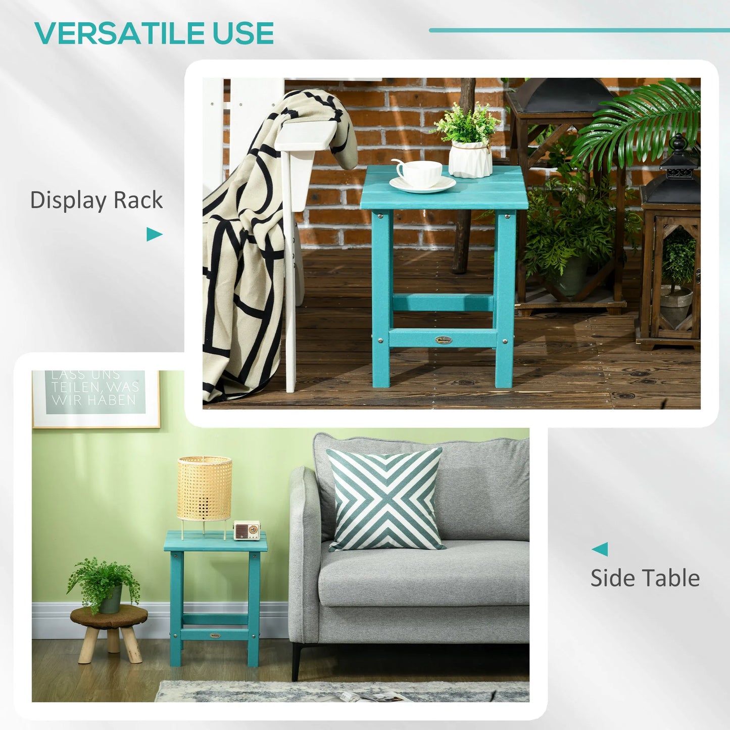 Patio Side Table, Outdoor Plastic End Table for Backyard Deck Lawn, Green by S And B Enterprise