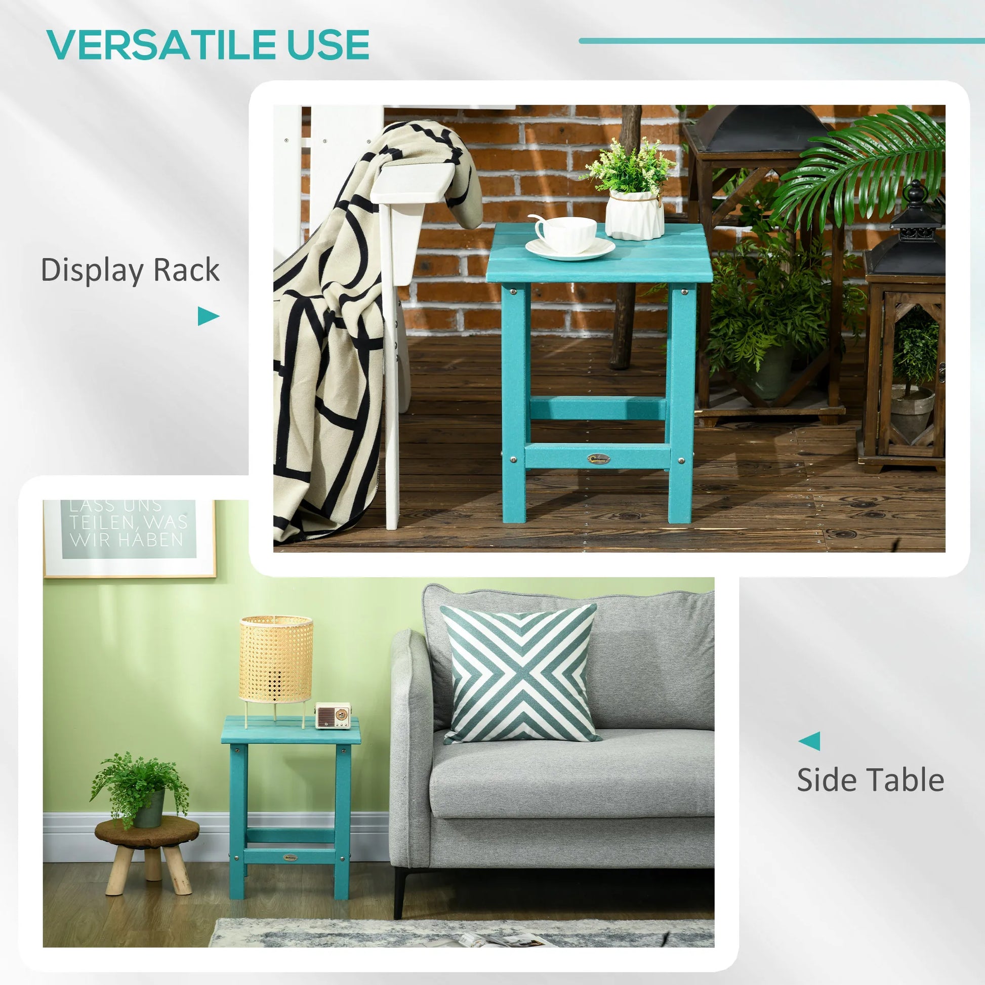 Patio Side Table, Outdoor Plastic End Table for Backyard Deck Lawn, Green by S And B Enterprise