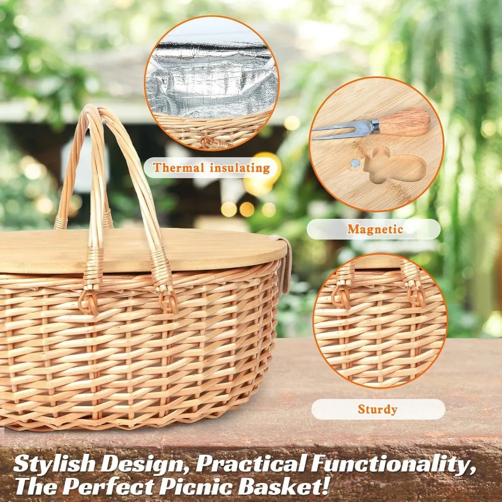 NBVCX Wicker Picnic Basket Set With Charcuterie Boards For Two by S And B Enterprise