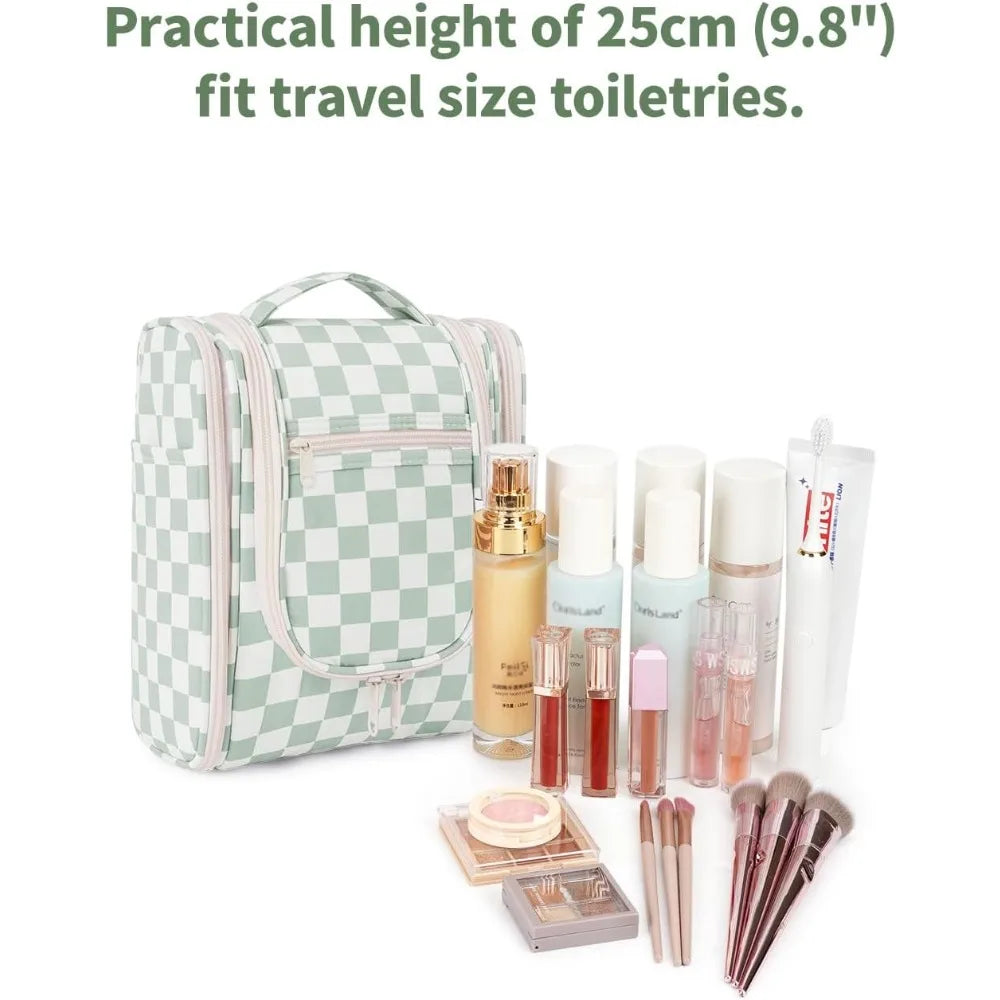 Hanging Travel Toiletry Bag For Women Checkered Makeup Organizer Cosmetics by S And B Enterprise