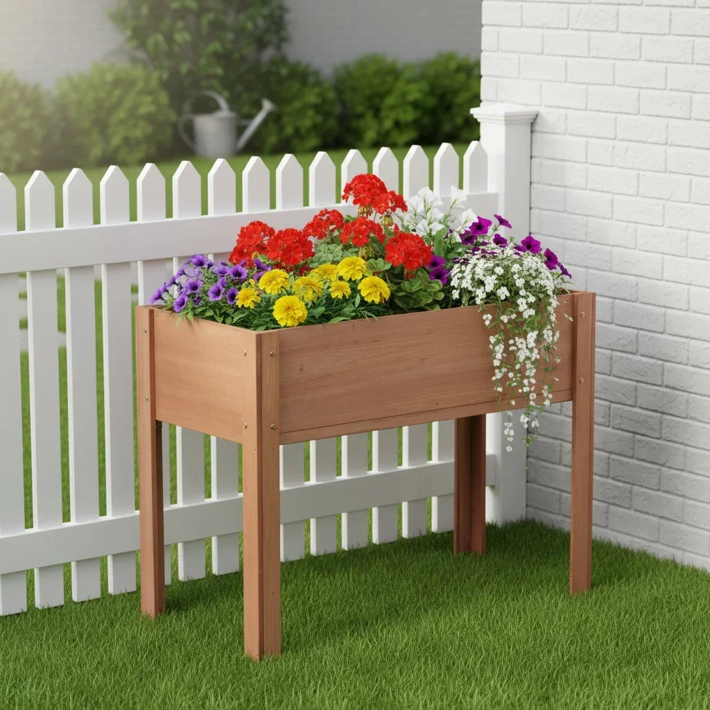 Solid Fir Wood Raised Garden Bed With Legs Outdoor Plants by S And B Enterprise