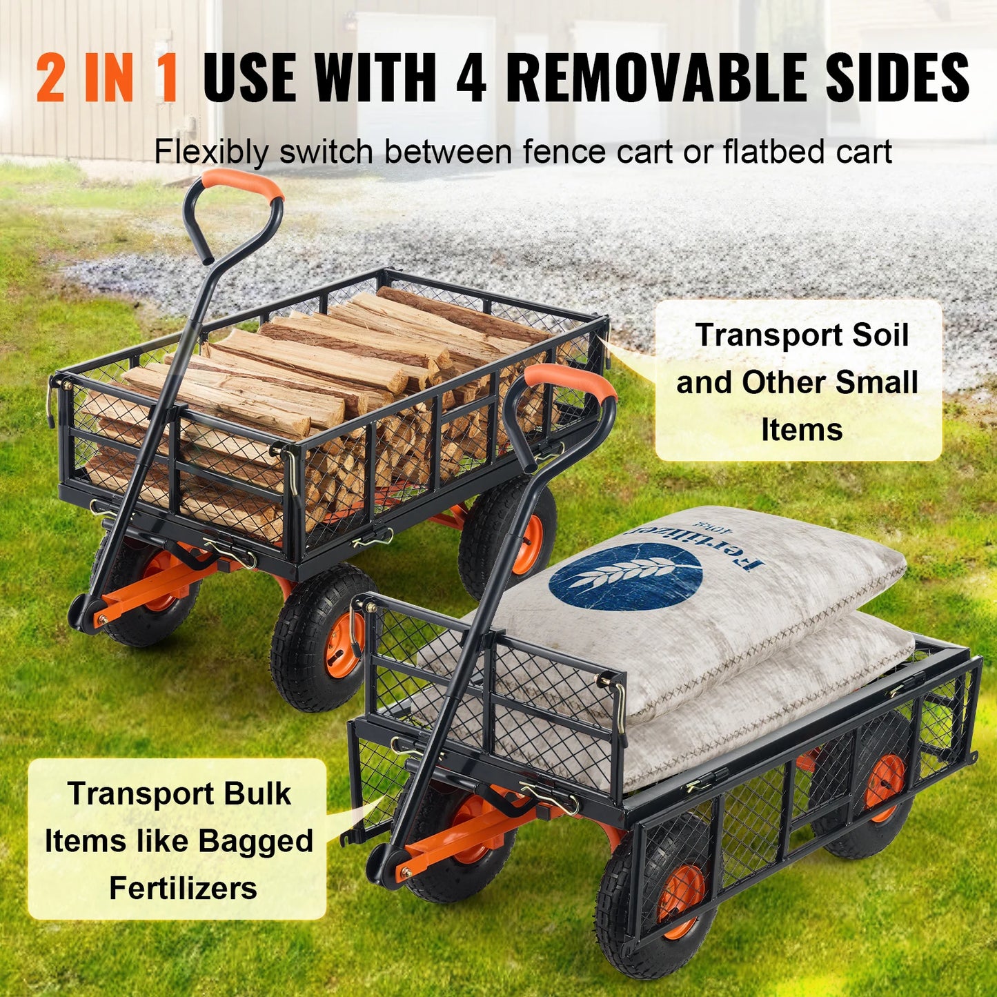 SucceBuy Garden Cart Sturdy Metal Utility Wagon with Simple Assembly Versatile Dump Cart Wheelbarrow with 400/880lbs Capacity by S And B Enterprise
