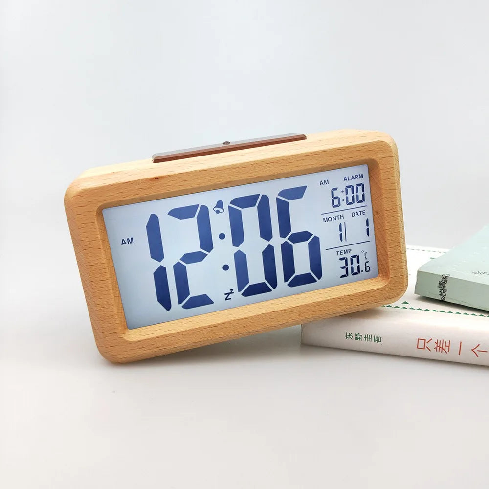 Wooden LED Digital Alarm Clock With Snooze Date Temperature by S And B Enterprise