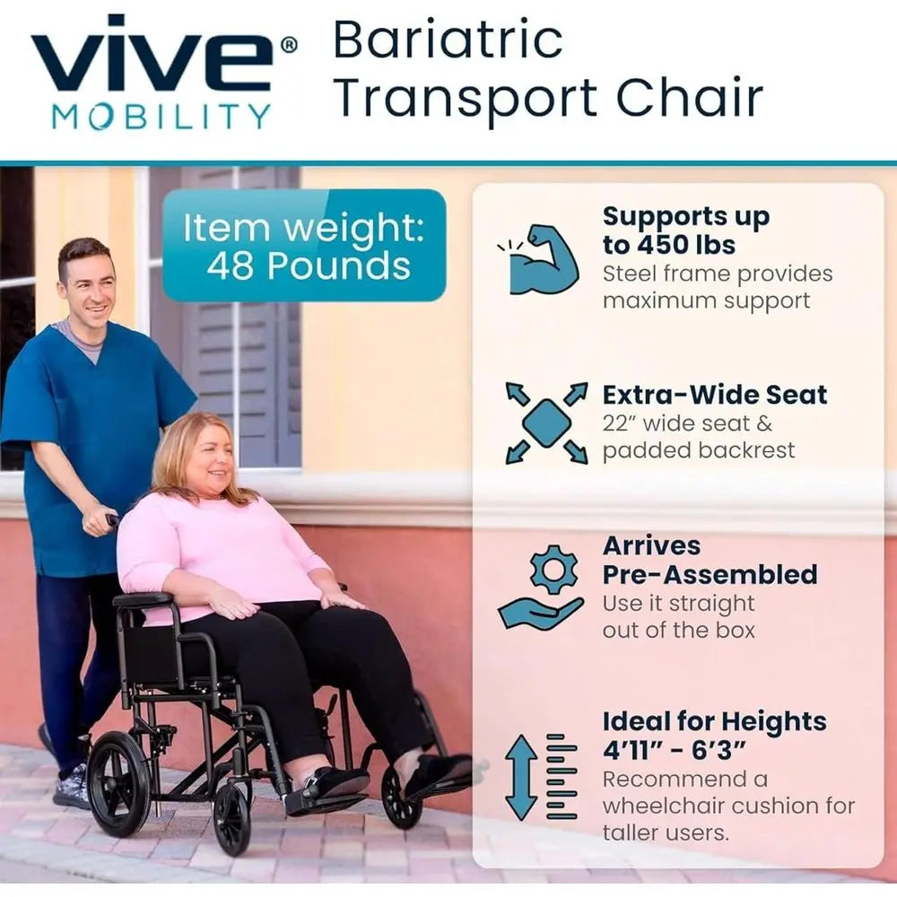 Bariatric Transport Wheelchair for Adults - Supports 450lbs - Foldable, Heavy Duty Travel Wheel Chair - Portable, Transfer Aid w by S And B Enterprise