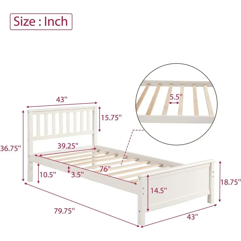 Harper & Bright twin size wood platform bed frame with headboard and footboard, white finish, slat support
