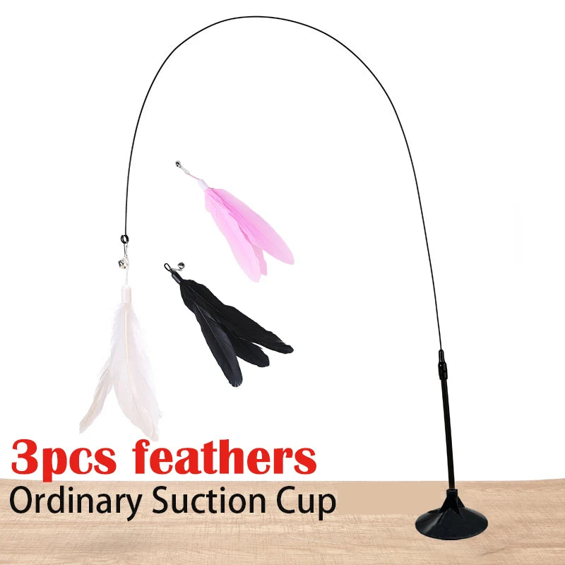 Interactive Cat Toy Handfree Cat Stick Kitten Playing Teaser Wand Toy Suction Cup Feather Wand Pet Supplies Simulation Feather by S And B Enterprise