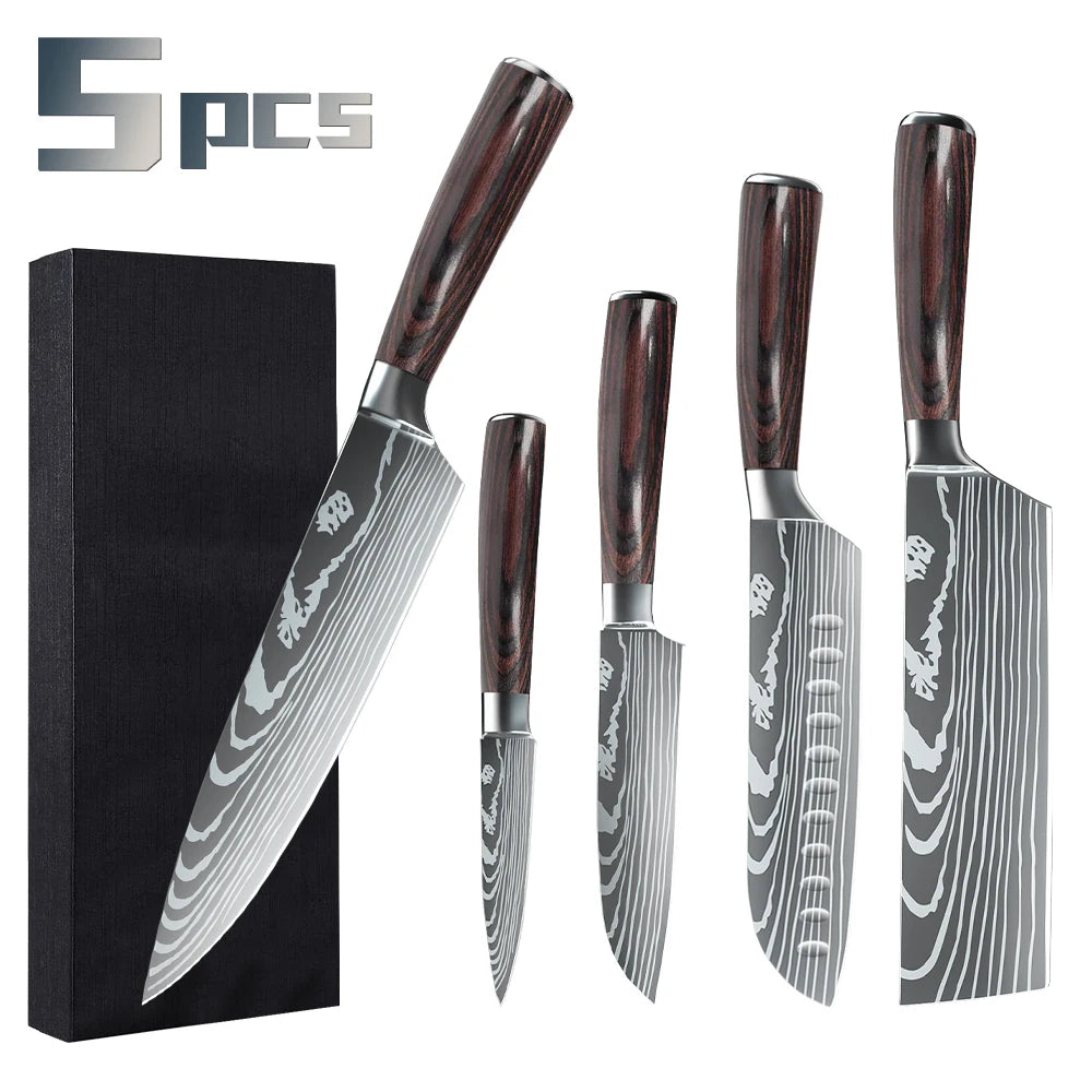 MDHAND Damascus Pattern Stainless Steel Santoku Knife Set