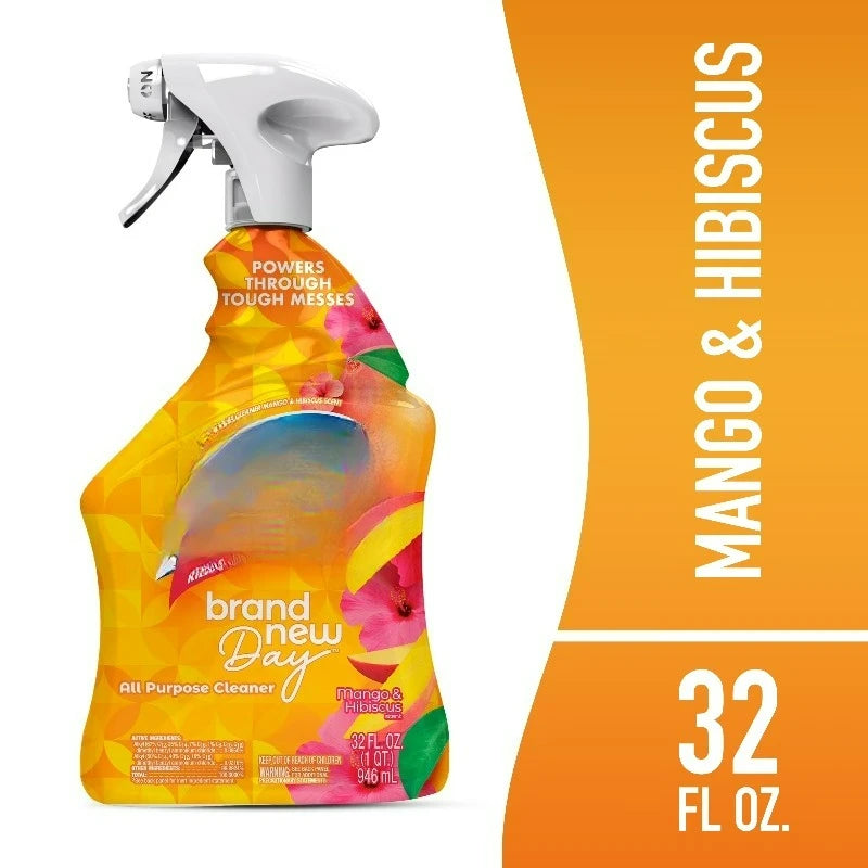 New Day Mango & Hibiscus all-purpose cleaner spray bottle, orange floral design, 32 fl oz, S And B Enterprise