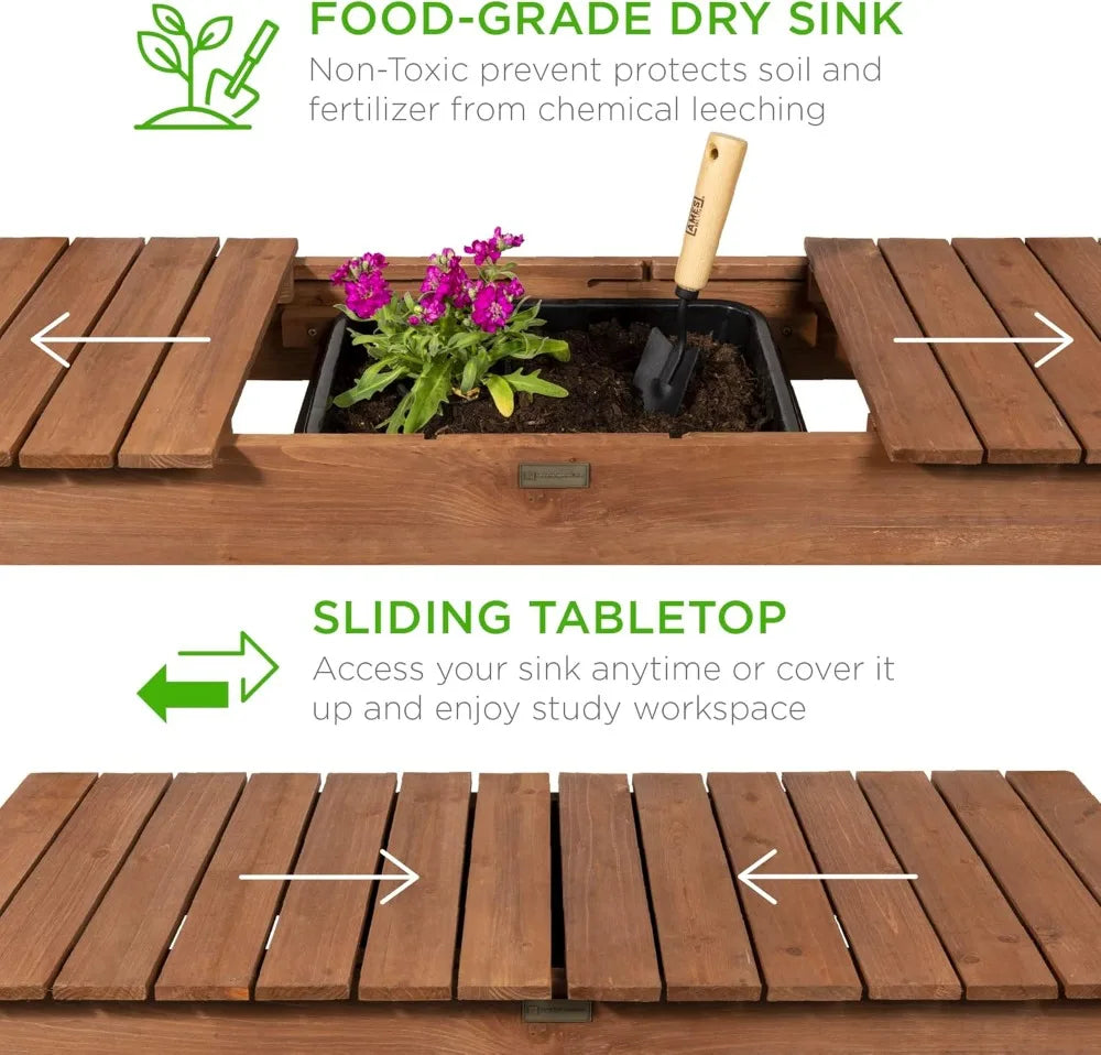 Mobile Potting Bench With Sliding Tabletop And 4 Locking Wheels Storage Shelves