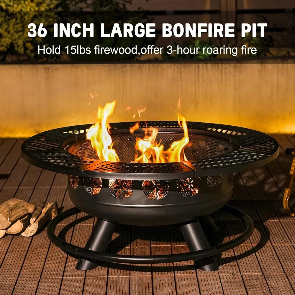 Verdeluxe Outdoor Wood-Burning BBQ Fire Pit With Dual Grills