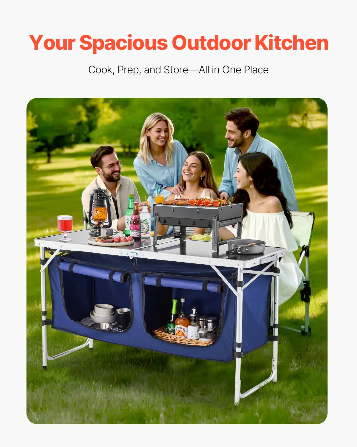 SucceBuy Folding Camping Kitchen Table Aluminum Outdoor Portable Cook Station