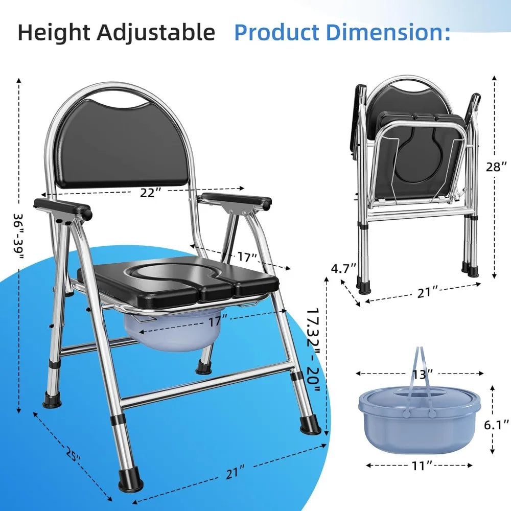 XMSJ 4 In 1 Folding Bedside Commode Chair Adjustable Height by S And B Enterprise