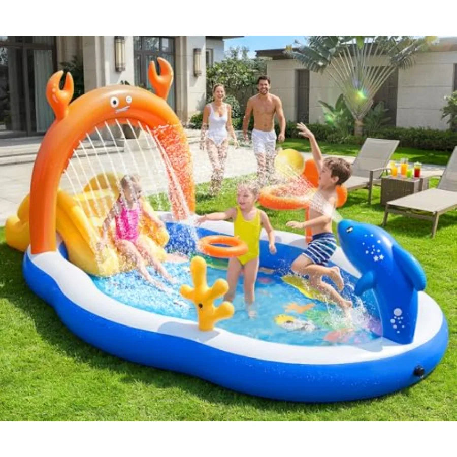 Backyard Inflatable Toddler Pool With Water Slide Sprinkler by S And B Enterprise