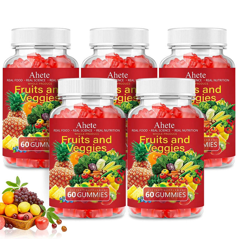 AHETE Fruits & Veggies Gummies - 15 Fruits & 14 Greens, 1200mg Total Produce Blend Per Serving, With Multiple Vitamins, Daily Fr by S And B Enterprise
