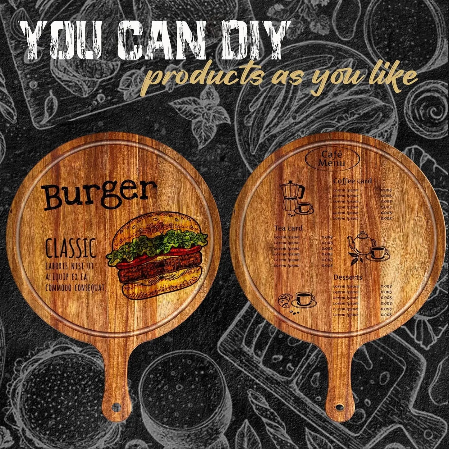 Acacia Round Wood Cutting Boards With Handles For Pizza Bread