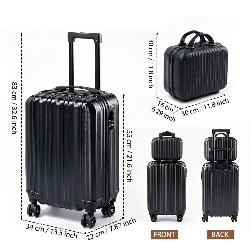 2-piece hardside luggage set by S And B Enterprise, black PC+ABS, 20-inch carry-on with USB port and TSA lock