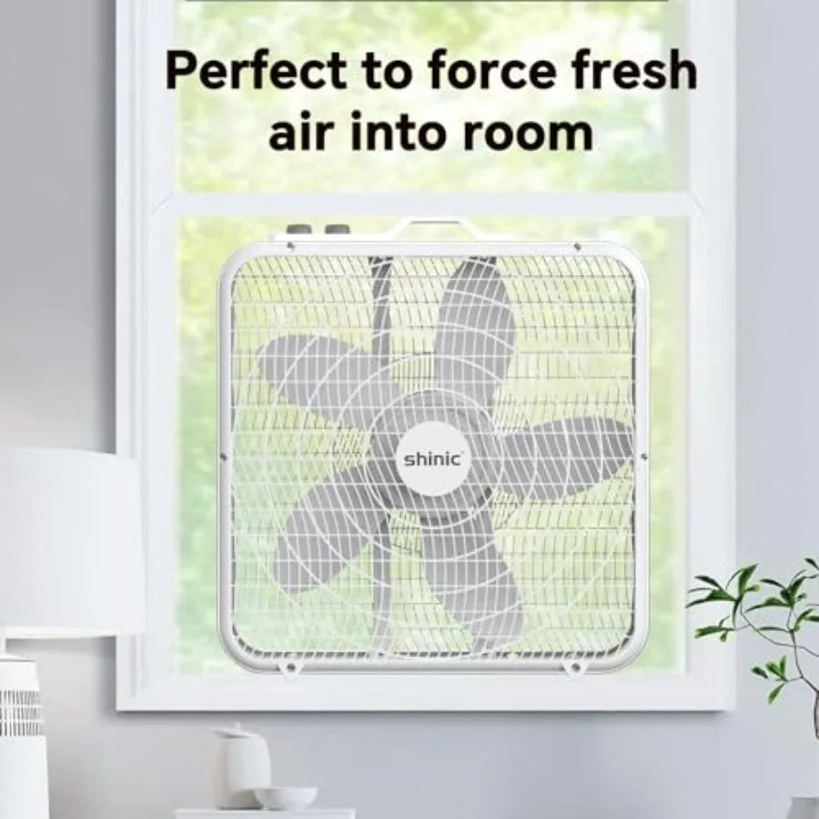 Box Fan With Thermostat Three Speed Five Blade Portable Floor Fan