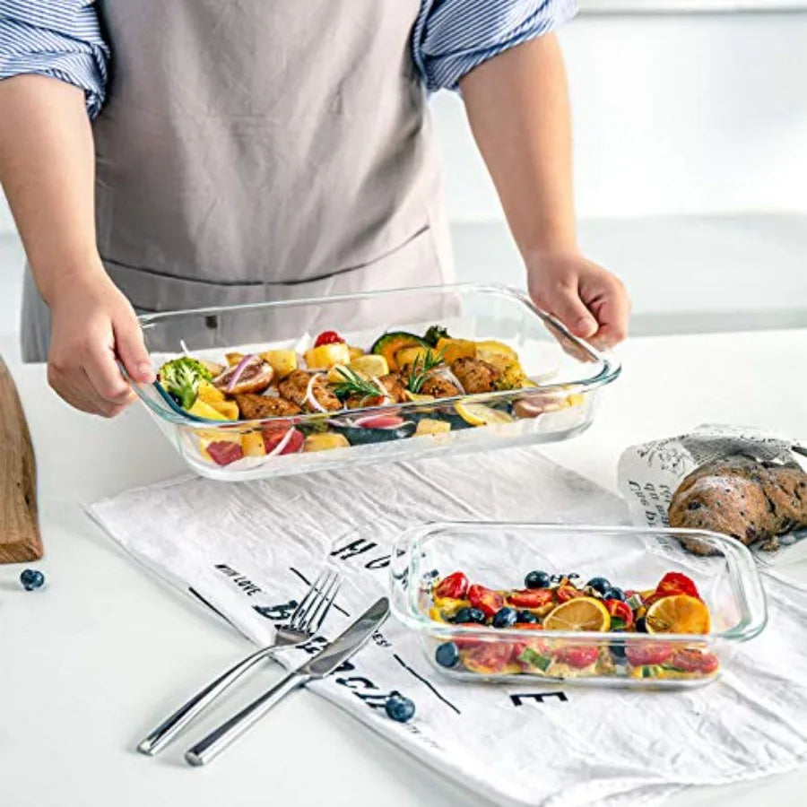 Deep Glass Baking Dish Set With Lids For Lasagna Rectangular Bakeware by S And B Enterprise