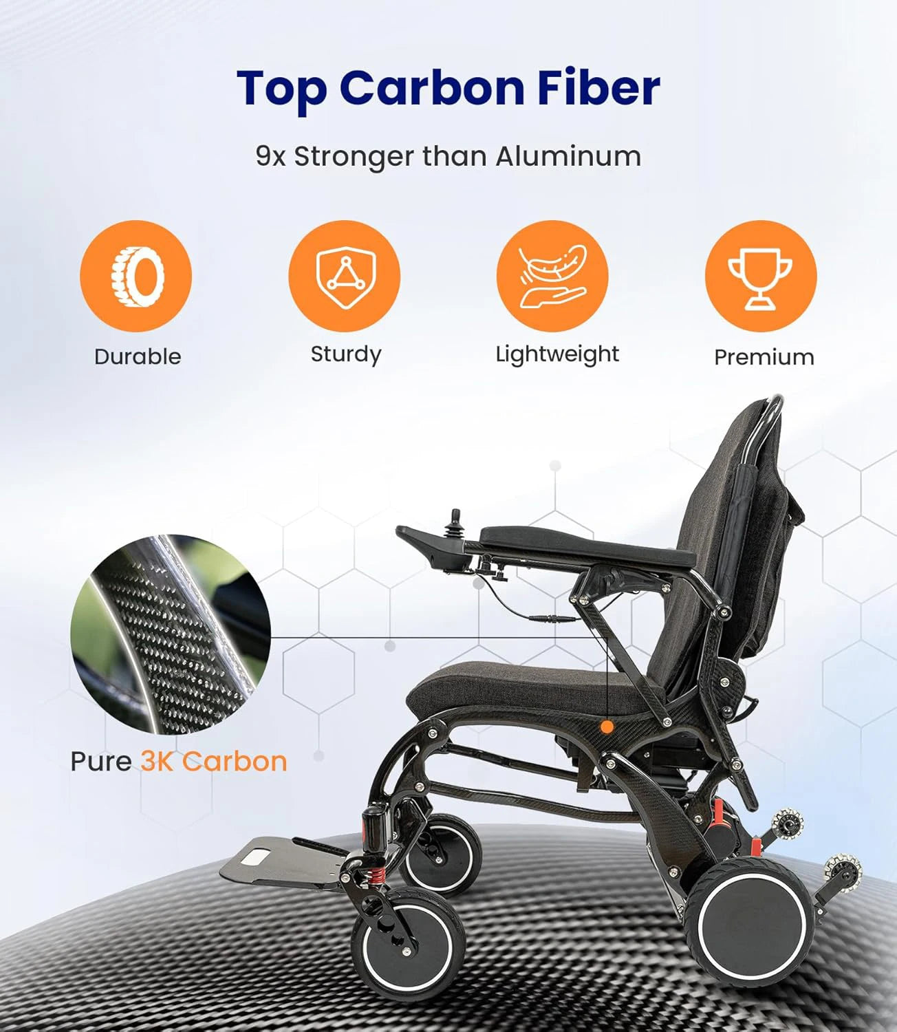 MAIDESITE Electric Wheelchair Carbon Fiber Foldable Lightweight