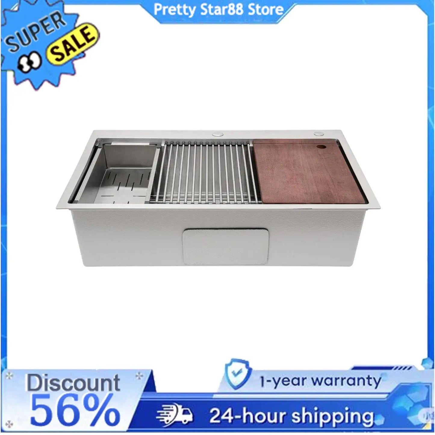 Bymaocar 304 Stainless Steel Kitchen Sink Drop In Single Bowl