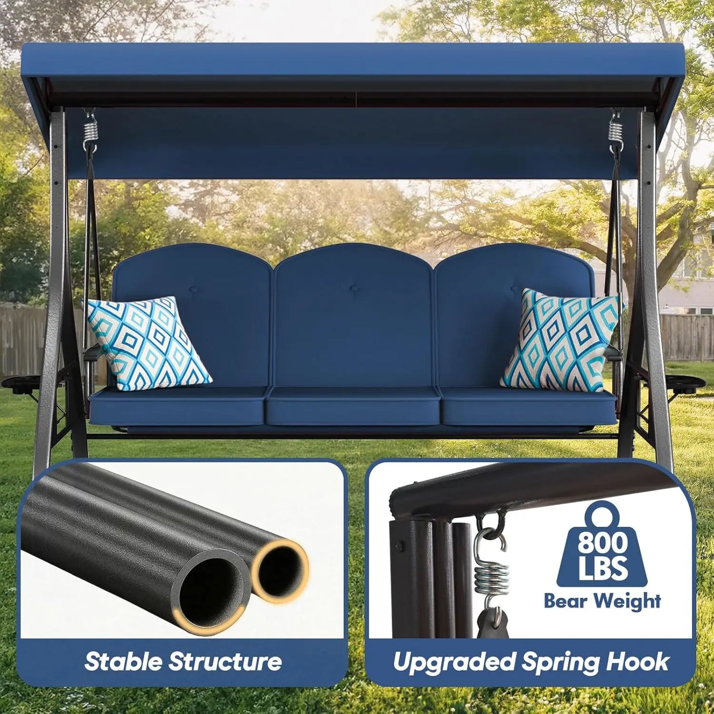 HUANZHUANG 3 Seat Outdoor Patio Swing With Canopy Stand 800lbs by S And B Enterprise
