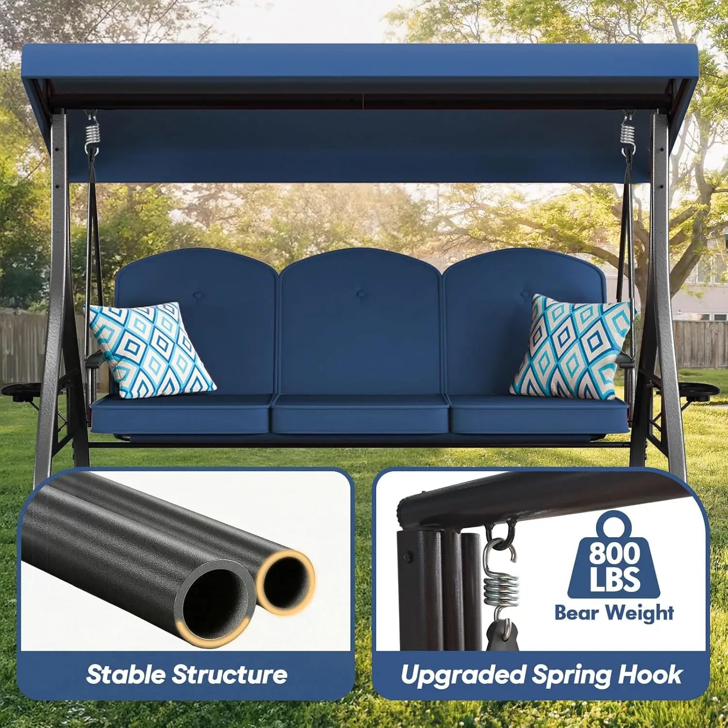 HUANZHUANG 3 Seat Outdoor Patio Swing With Canopy Stand 800lbs by S And B Enterprise