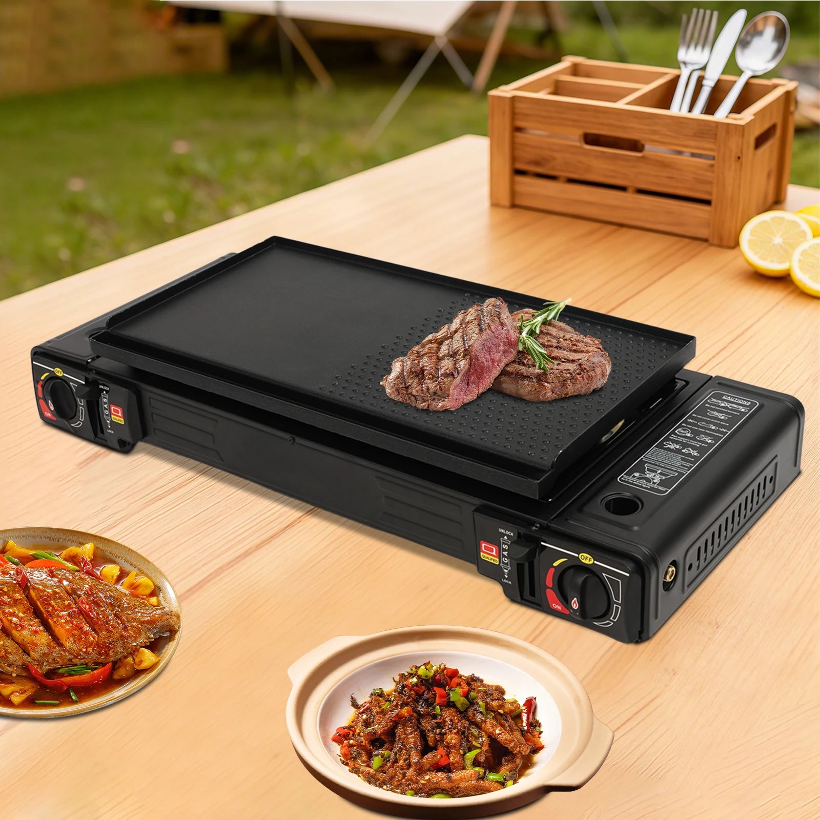 2 Burner Stove With Piezo Ignition Baking Tray Carrying Case by S And B Enterprise