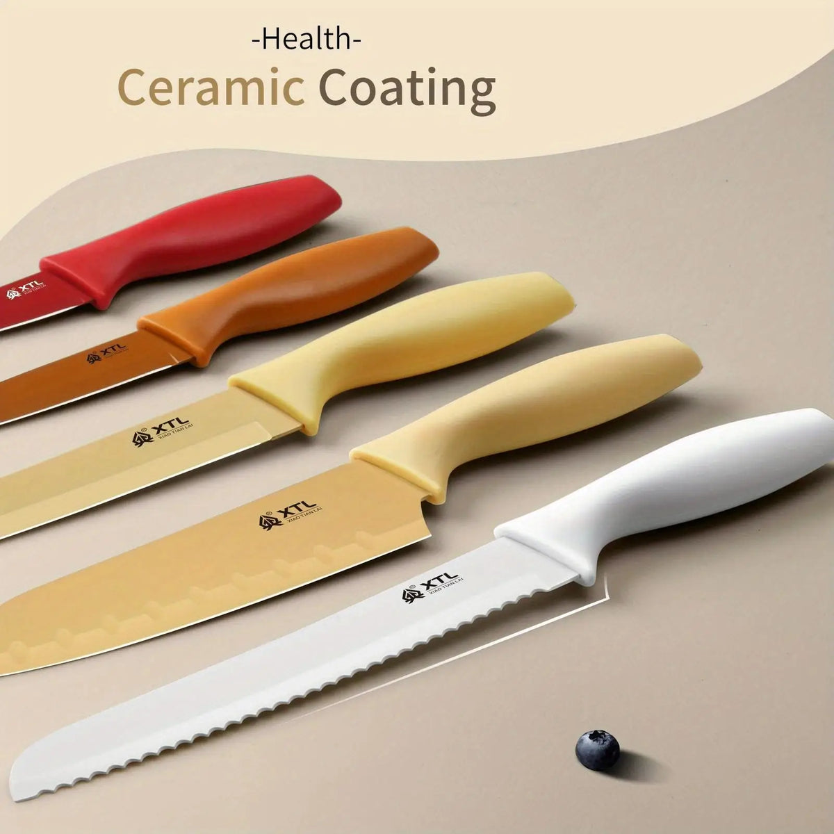 10-piece ceramic-coated knife set with protective sheaths and XTL blades