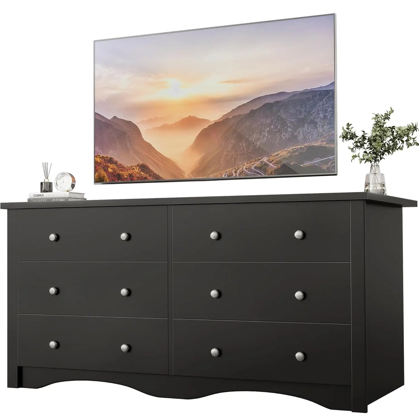 Six-Drawer Wood Dresser For Bedroom Hallway Storage And Organization