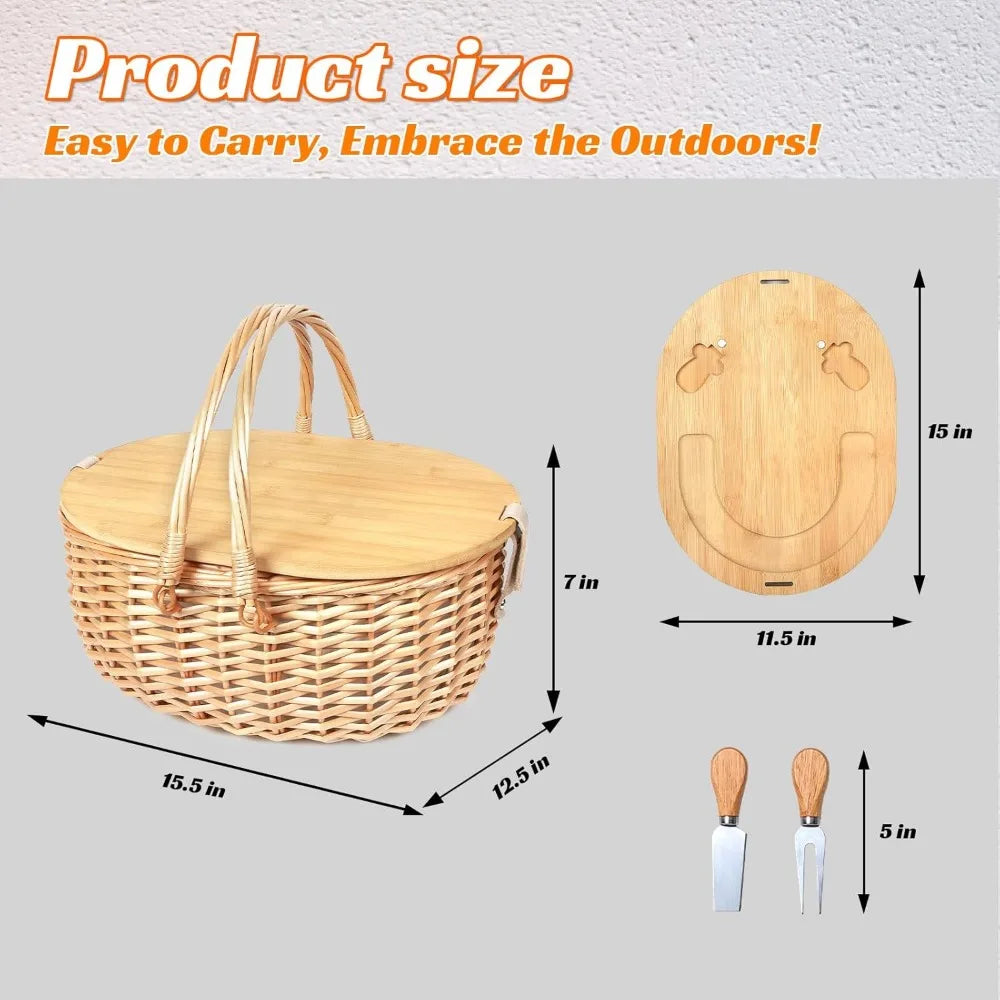 NBVCX Wicker Picnic Basket Set With Charcuterie Boards For Two by S And B Enterprise