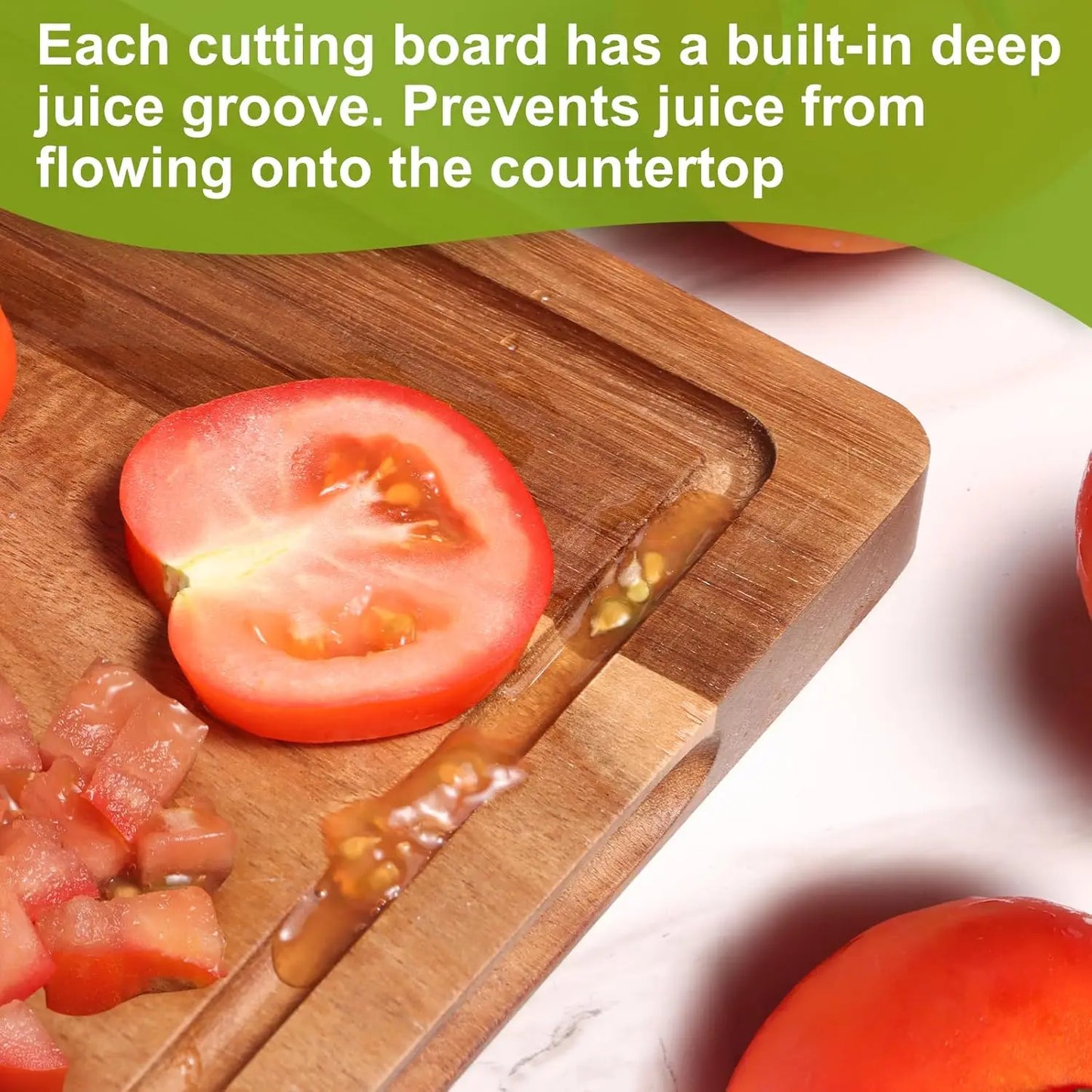 Wood Cutting Boards Set Of 4 With Juice Grooves Handles