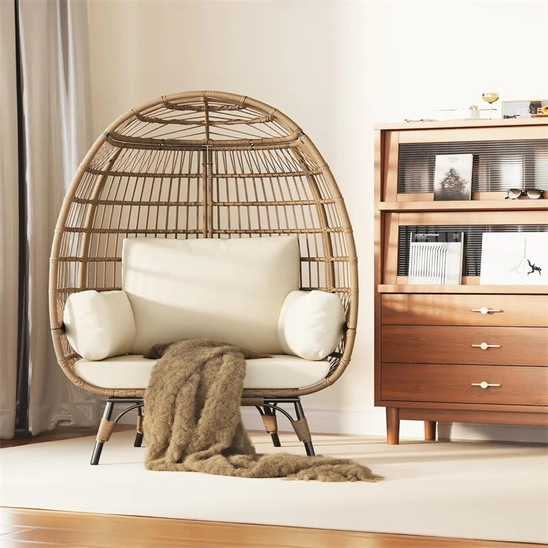 HiMISS Outdoor Egg Chair Wicker With Cushions And Steel Frame