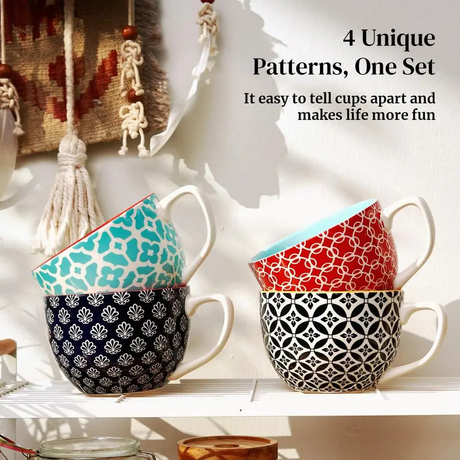 XMSJ Mosaian Soup Mugs Ceramic Set Of 4 With Handles