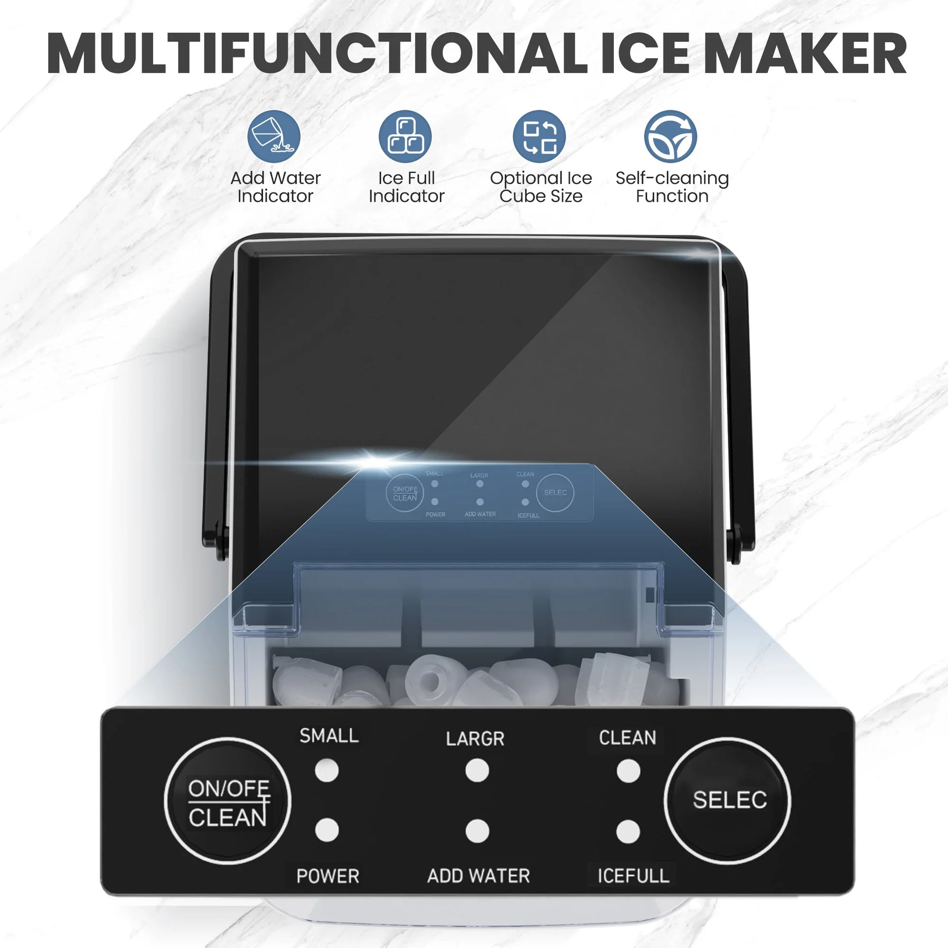 JHK Portable Kitchen Ice Machine Countertop Ice Maker with Handle 9 Bullet Ice Cubes Ready in 6 Mins Self-Cleaning Quiet Compact Ice Maker for Home Camping by S And B Enterprise