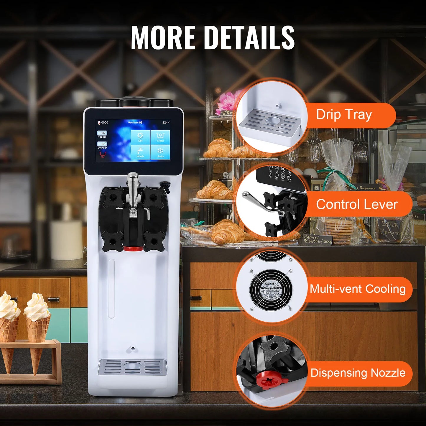 SucceBuy Commercial Soft Serve Ice Cream Machine Countertop Single Flavor