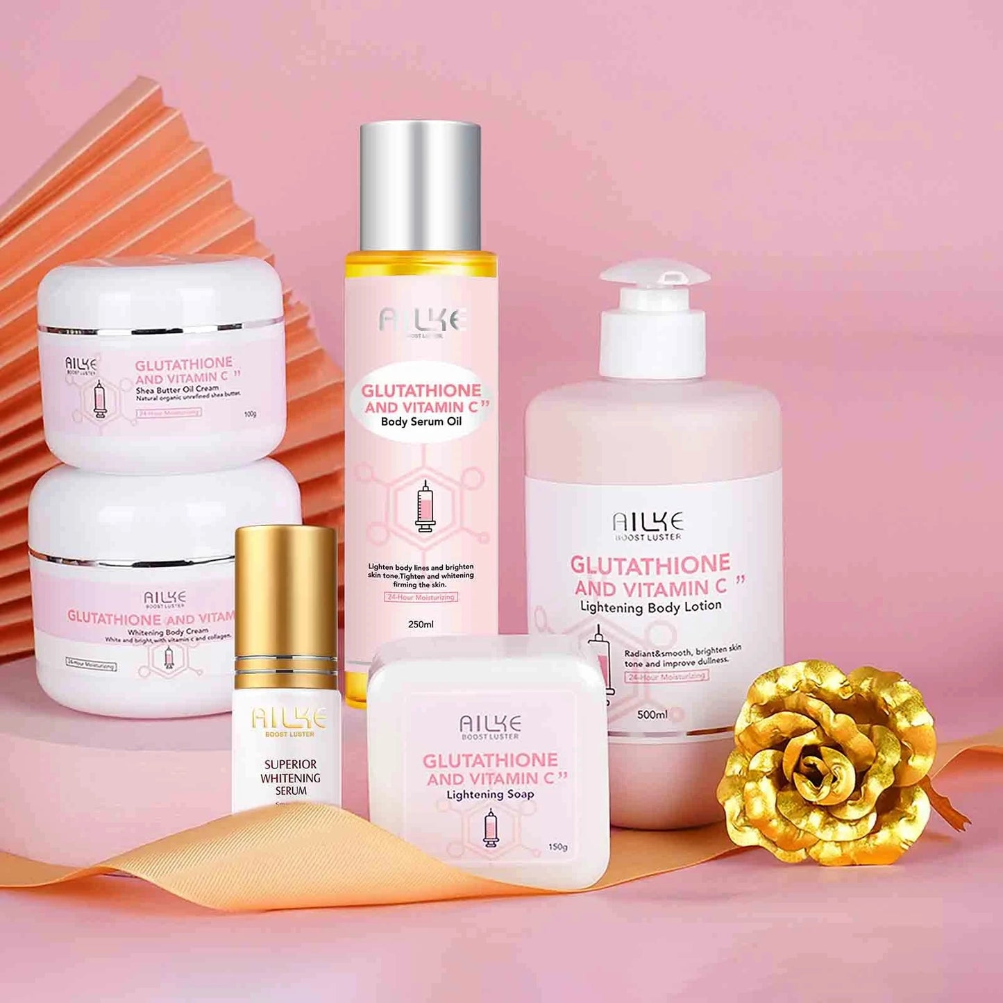 AILKE Glutathione & Vitamin C Kit, With Whitening Lotion, Moisturizing Cream, Lightening Soap, Spa Oil, Glowing Body Cream by S And B Enterprise