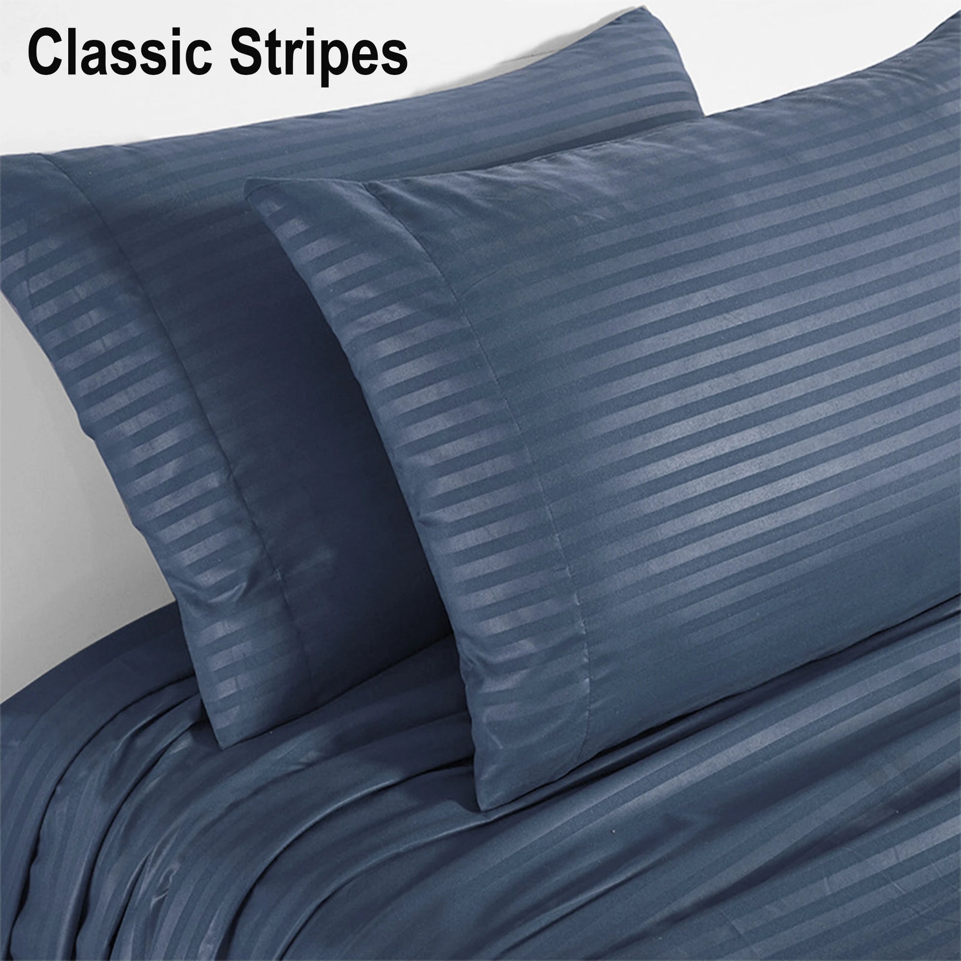 Battilo 4-Piece Bed Sheets Set by S And B Enterprise; blue striped bedding with 2 pillowcases for twin to king sizes