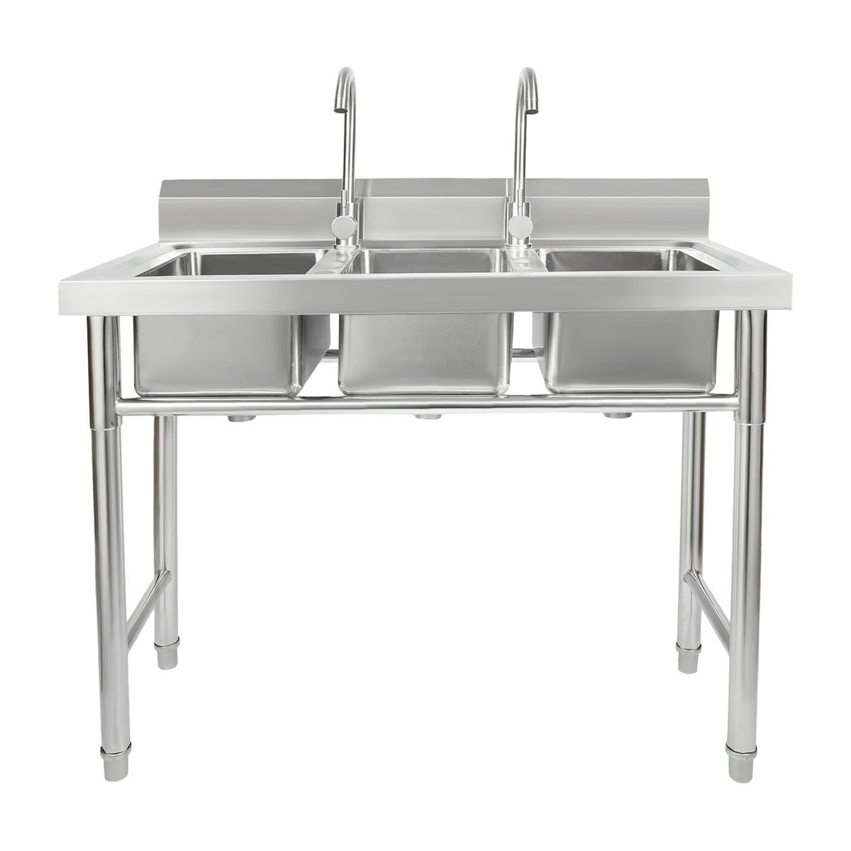 3 Compartment Stainless Steel Sink with 2 Faucets Freestanding Commercial Utility Sink Triple Bowl for Restaurant Garage Laundry