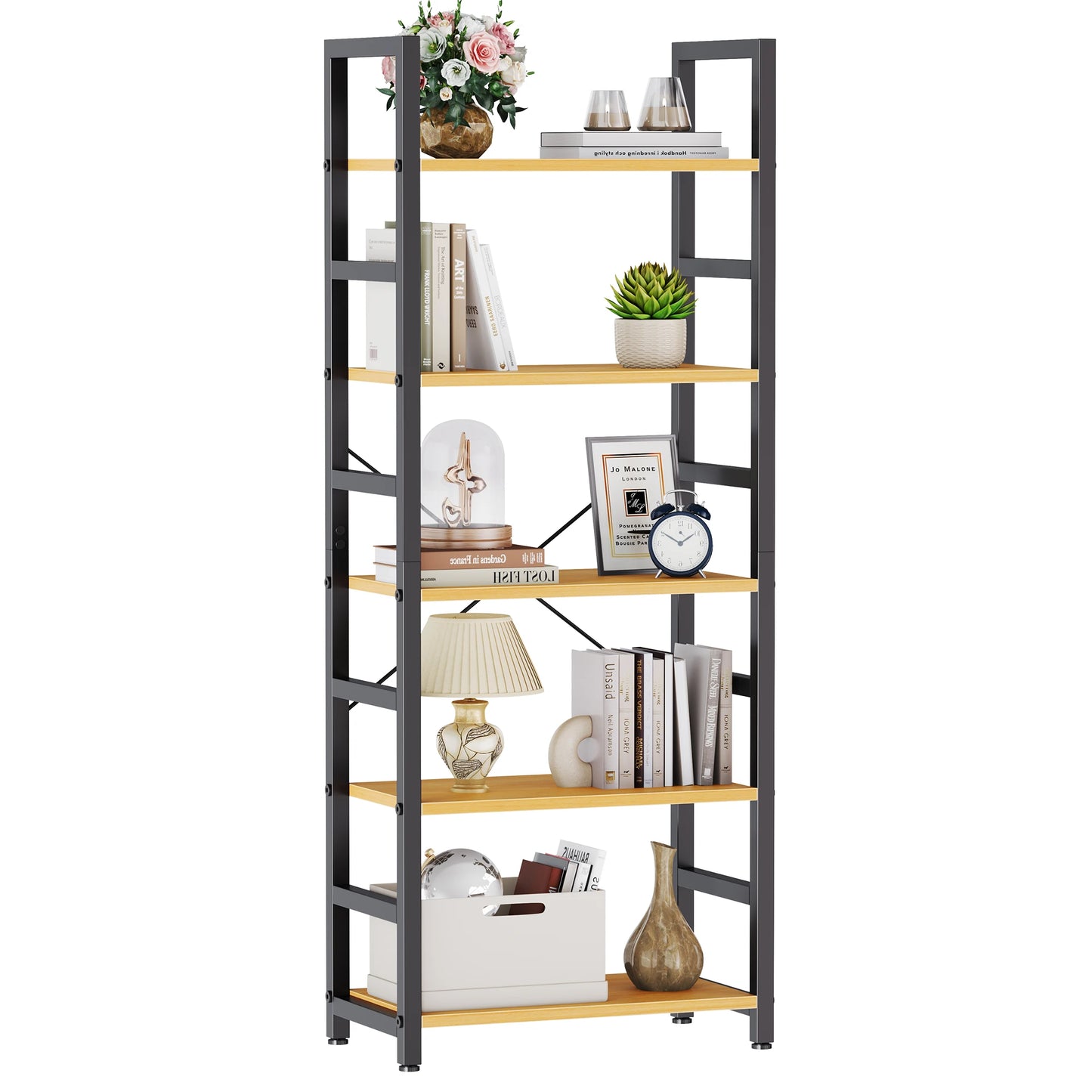 JHK 5 Tier Wooden Display Bookshelf Storage Standing Shelf Stable Frame Graduated Shelves for Organized Display for Living Room by S And B Enterprise