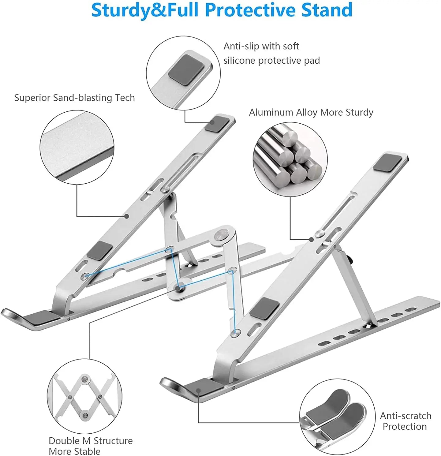 Ergonomic Aluminum Alloy Foldable Laptop Stand, 7 Adjustable Angles, Sand-Blasted Anti-Slip Stable Computer Holder by S And B Enterprise